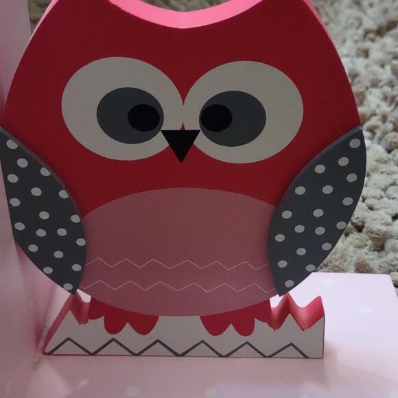 New Pink Gray Polka Dot Owl Wooden Bookends 4x7 inches‎ - Picture 8 of 8